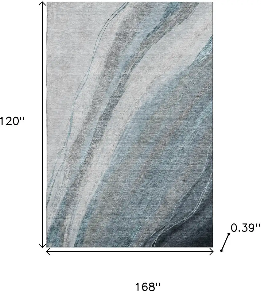 Teal And Gray Abstract Washable Area Rug With UV Protection Photo 9