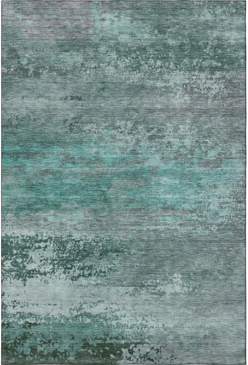 Teal And Gray Abstract Washable Area Rug With UV Protection Photo 4