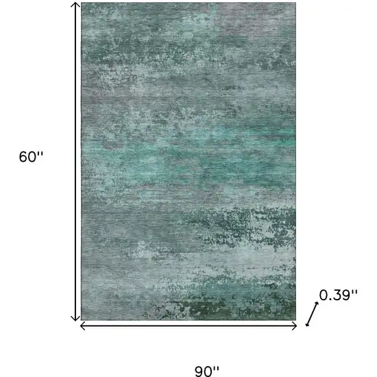 Teal And Gray Abstract Washable Area Rug With UV Protection Photo 9