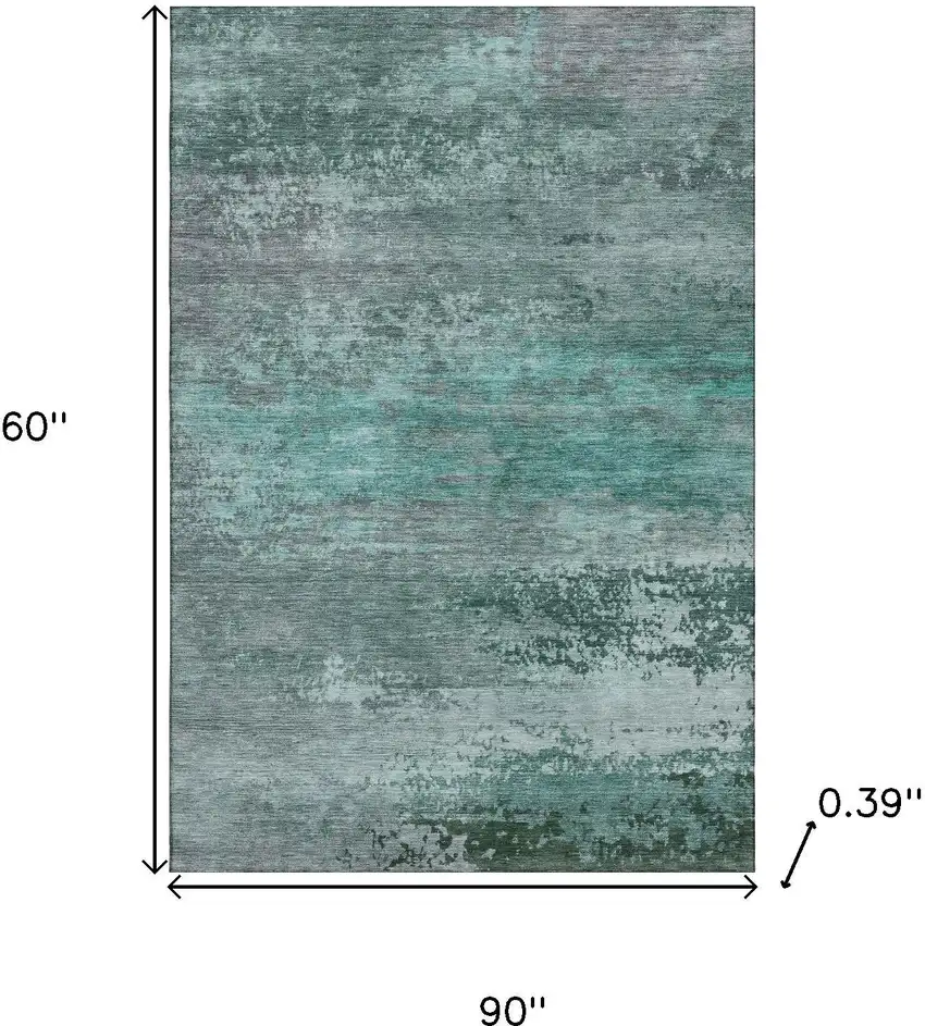 Teal And Gray Abstract Washable Area Rug With UV Protection Photo 9
