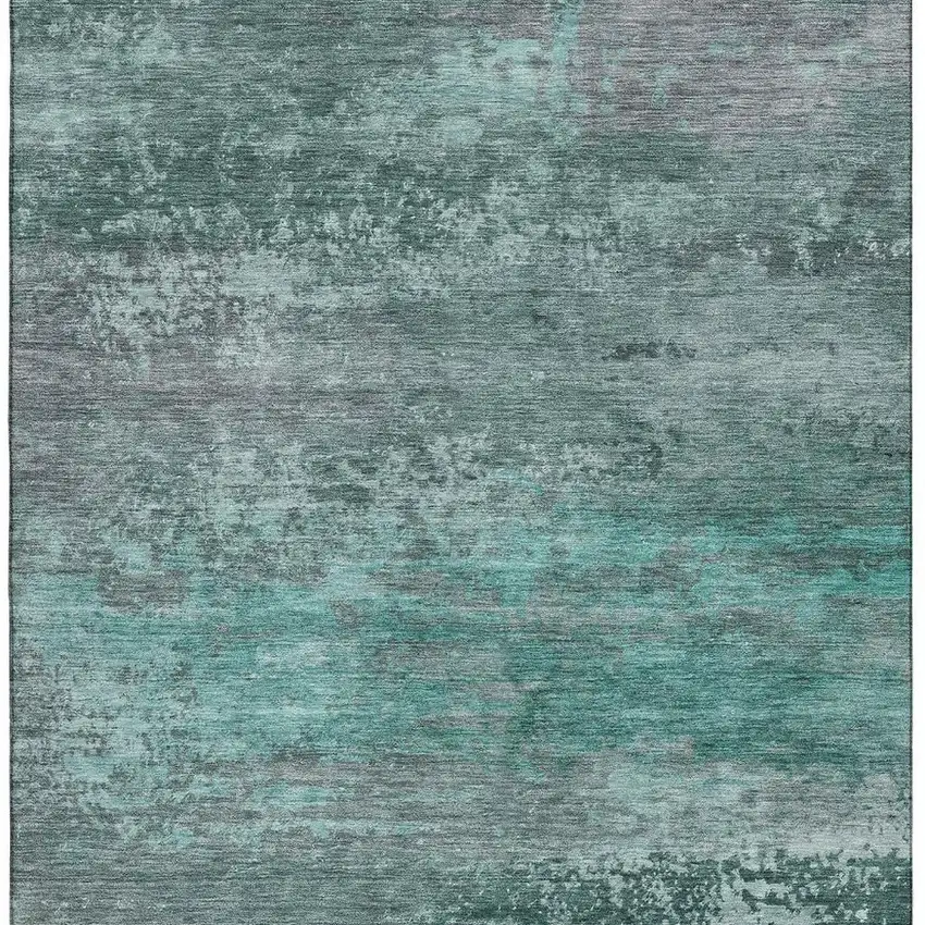 Teal And Gray Abstract Washable Area Rug With UV Protection Photo 4