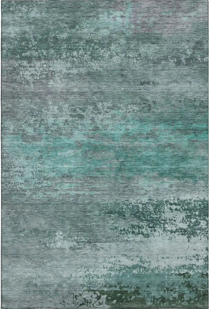 Teal And Gray Abstract Washable Area Rug With UV Protection Photo 1