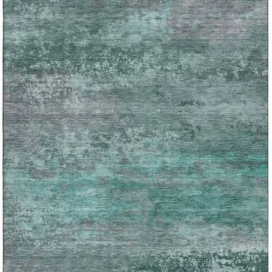 Teal And Gray Abstract Washable Area Rug With UV Protection Photo 4