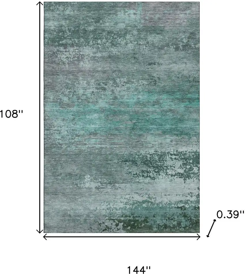 Teal And Gray Abstract Washable Area Rug With UV Protection Photo 9