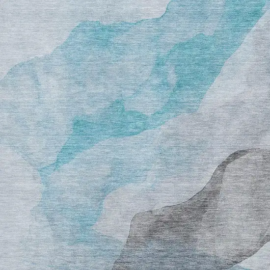Teal And Gray Abstract Washable Area Rug With UV Protection Photo 7