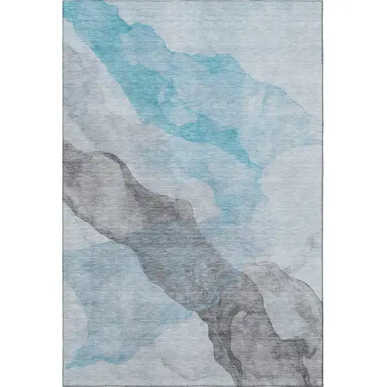 Teal And Gray Abstract Washable Area Rug With UV Protection Photo 4