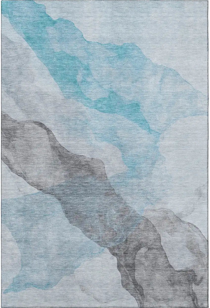 Teal And Gray Abstract Washable Area Rug With UV Protection Photo 4