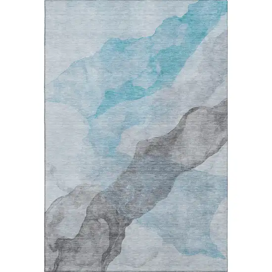 Teal And Gray Abstract Washable Area Rug With UV Protection Photo 6
