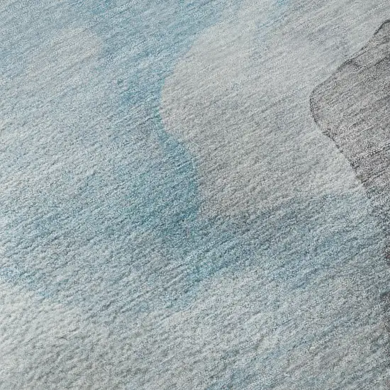 Teal And Gray Abstract Washable Area Rug With UV Protection Photo 9