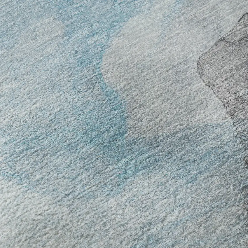 Teal And Gray Abstract Washable Area Rug With UV Protection Photo 9