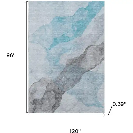 Teal And Gray Abstract Washable Area Rug With UV Protection Photo 9