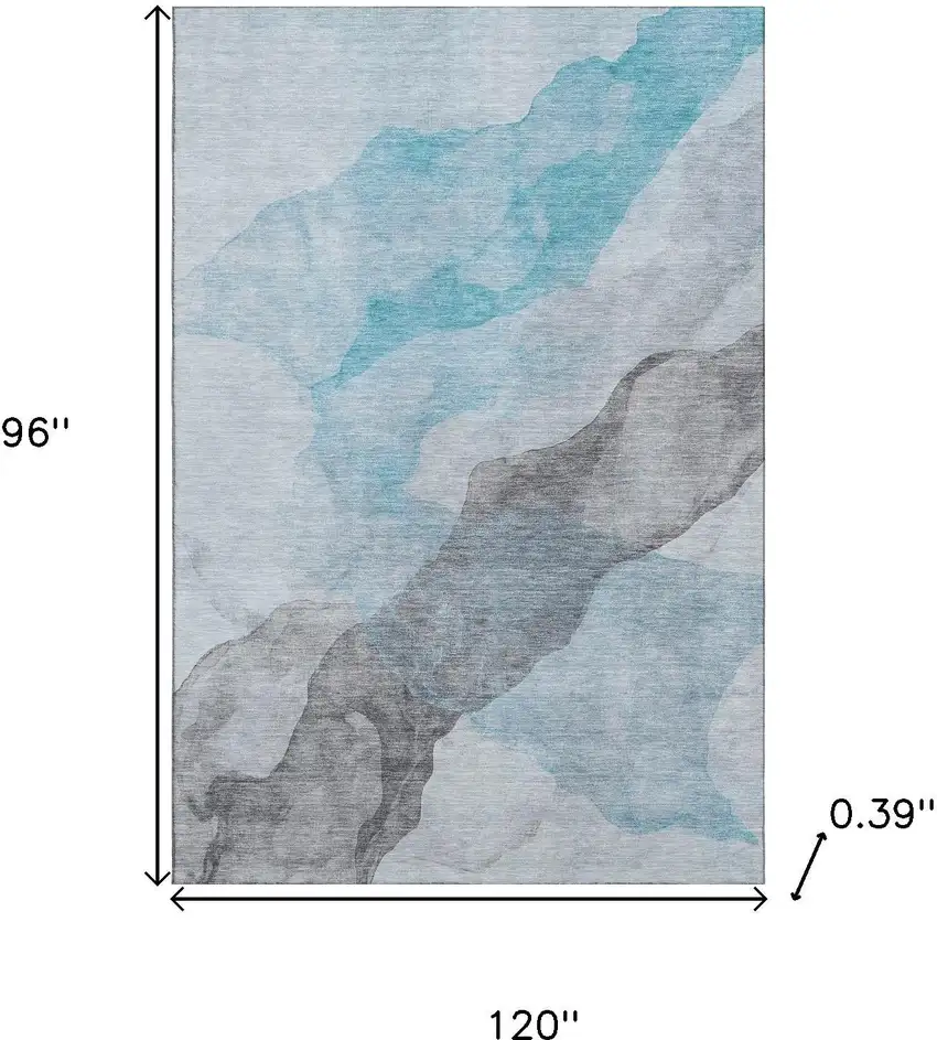 Teal And Gray Abstract Washable Area Rug With UV Protection Photo 9