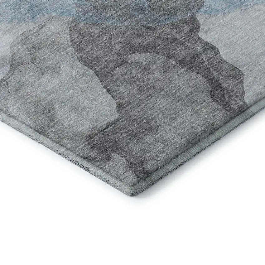 Teal And Gray Abstract Washable Area Rug With UV Protection Photo 9