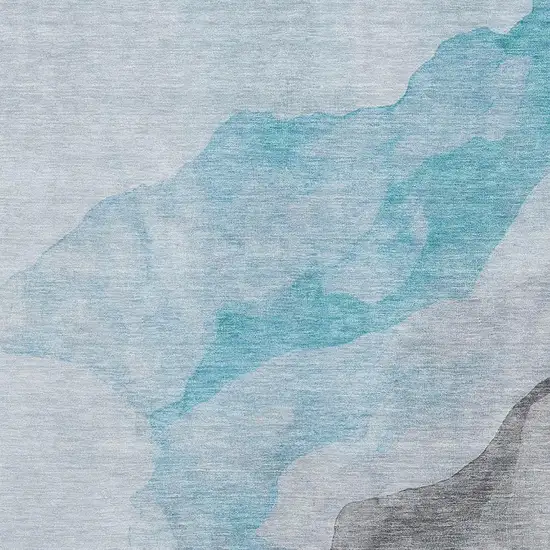 Teal And Gray Abstract Washable Area Rug With UV Protection Photo 3