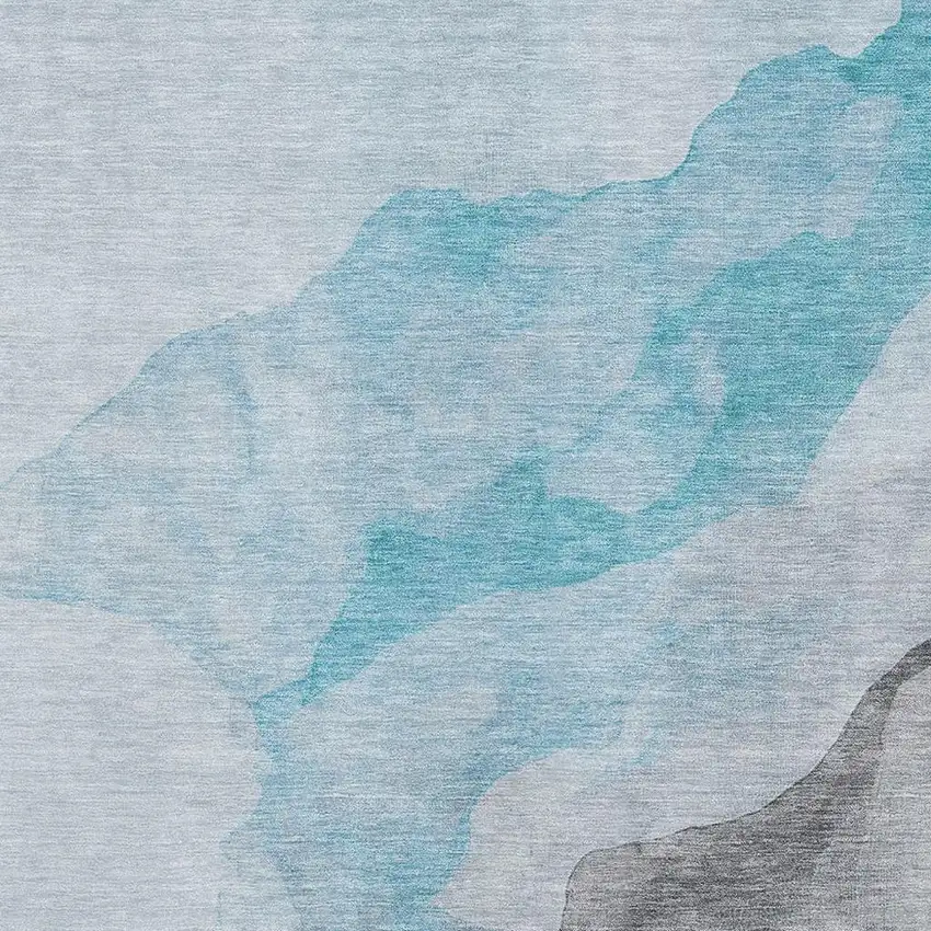 Teal And Gray Abstract Washable Area Rug With UV Protection Photo 3