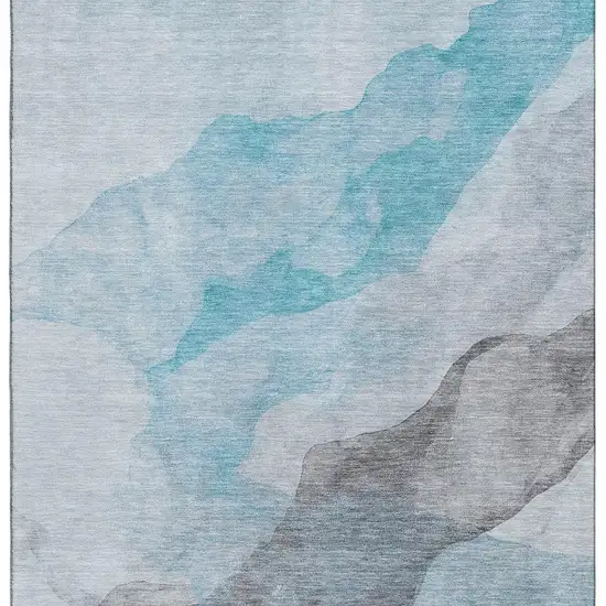Teal And Gray Abstract Washable Area Rug With UV Protection Photo 8