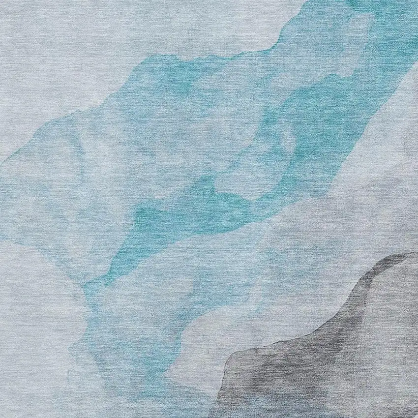 Teal And Gray Abstract Washable Area Rug With UV Protection Photo 7