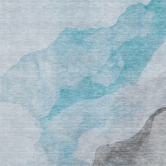 Teal And Gray Abstract Washable Area Rug With UV Protection Photo 7