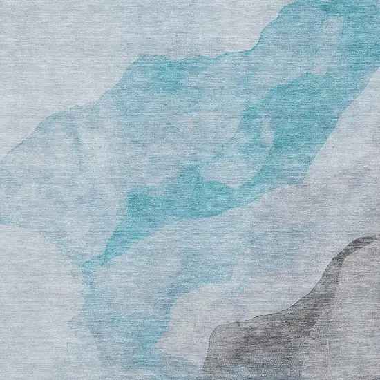 Teal And Gray Abstract Washable Area Rug With UV Protection Photo 3