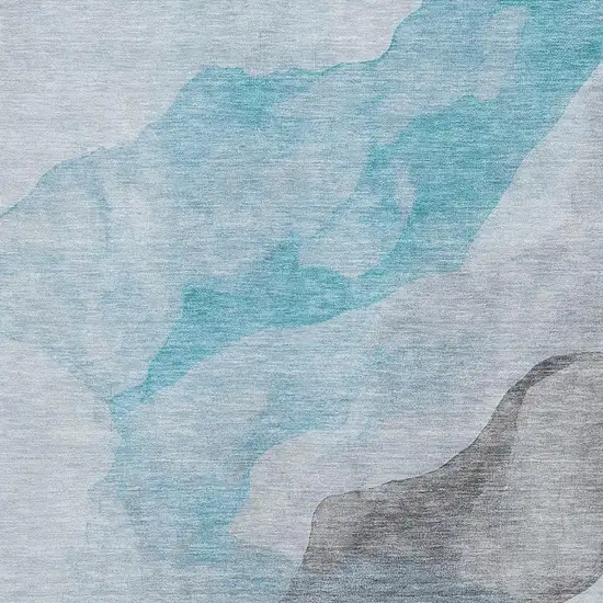 Teal And Gray Abstract Washable Area Rug With UV Protection Photo 7