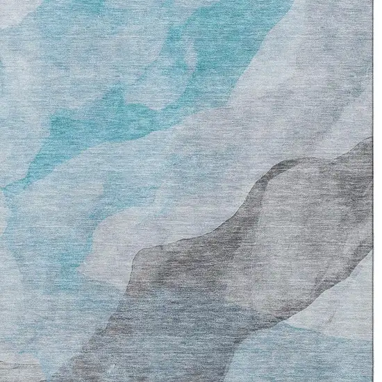 Teal And Gray Abstract Washable Area Rug With UV Protection Photo 3