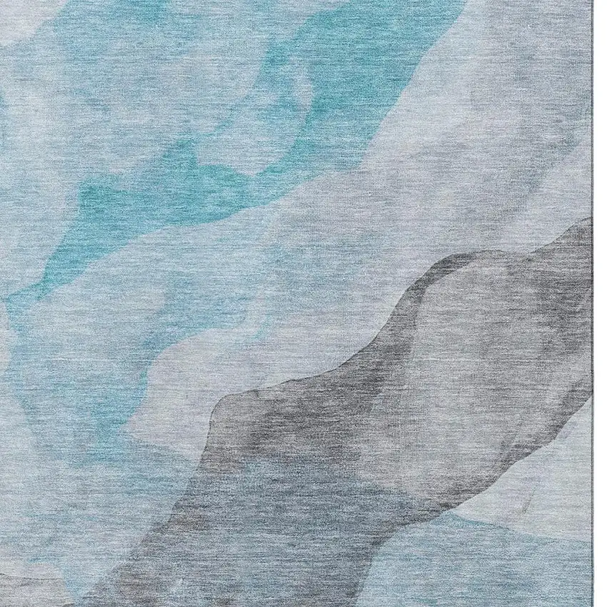 Teal And Gray Abstract Washable Area Rug With UV Protection Photo 3
