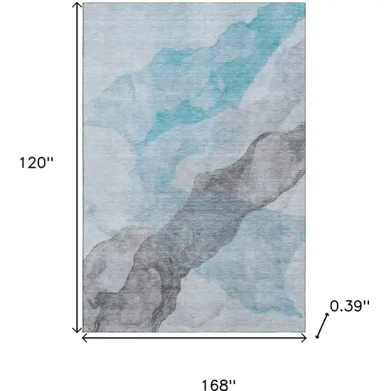 Teal And Gray Abstract Washable Area Rug With UV Protection Photo 9