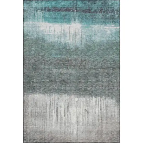 Teal And Gray Abstract Washable Area Rug With UV Protection Photo 3