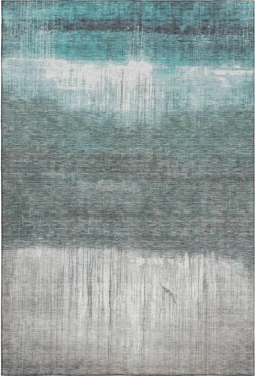 Teal And Gray Abstract Washable Area Rug With UV Protection Photo 3