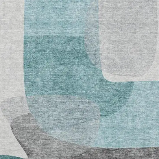 Teal And Gray Abstract Washable Area Rug With UV Protection Photo 3