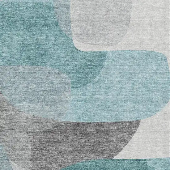 Teal And Gray Abstract Washable Area Rug With UV Protection Photo 3