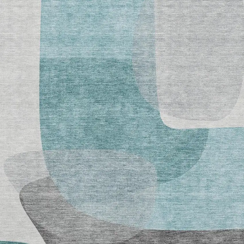 Teal And Gray Abstract Washable Area Rug With UV Protection Photo 7