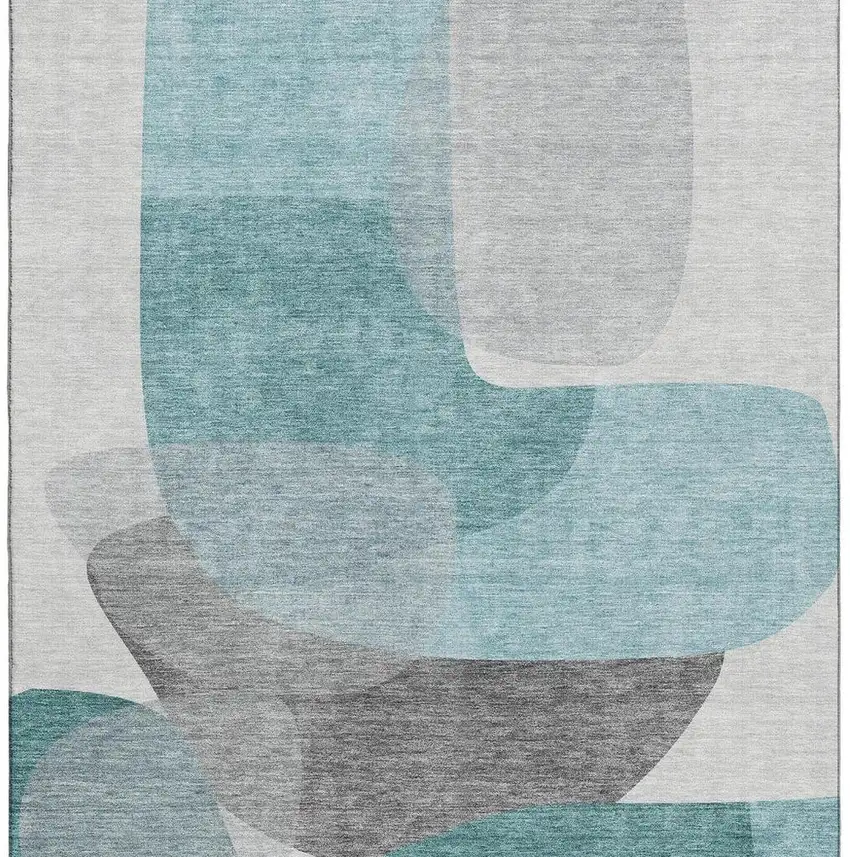 Teal And Gray Abstract Washable Area Rug With UV Protection Photo 4