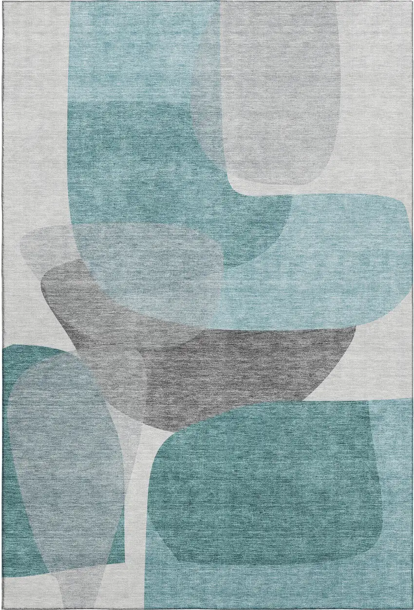 Teal And Gray Abstract Washable Area Rug With UV Protection Photo 1