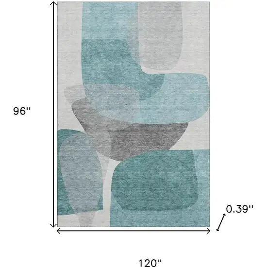 Teal And Gray Abstract Washable Area Rug With UV Protection Photo 9