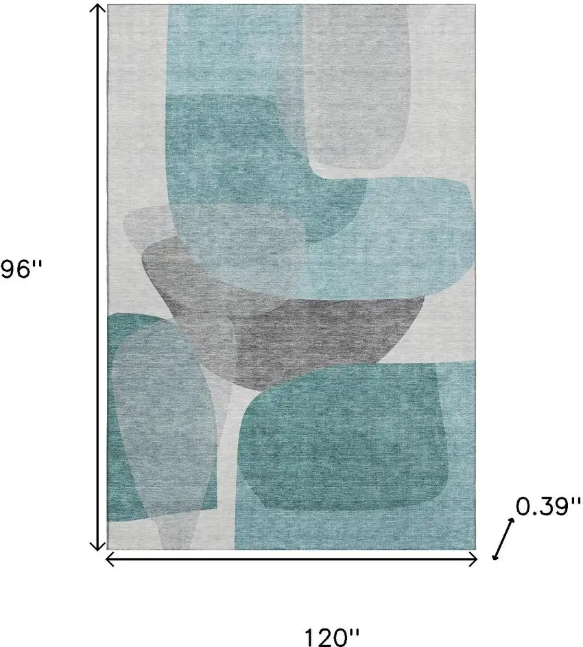 Teal And Gray Abstract Washable Area Rug With UV Protection Photo 9