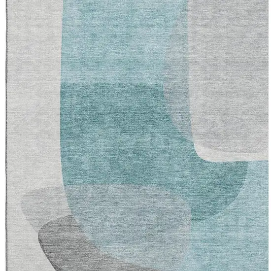 Teal And Gray Abstract Washable Area Rug With UV Protection Photo 3