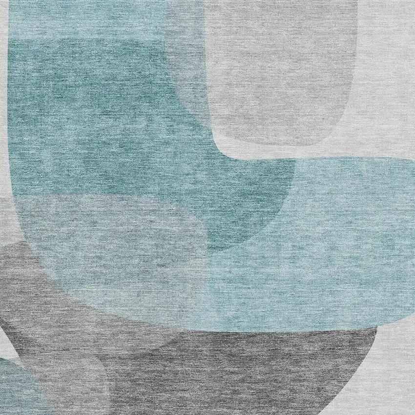 Teal And Gray Abstract Washable Area Rug With UV Protection Photo 6