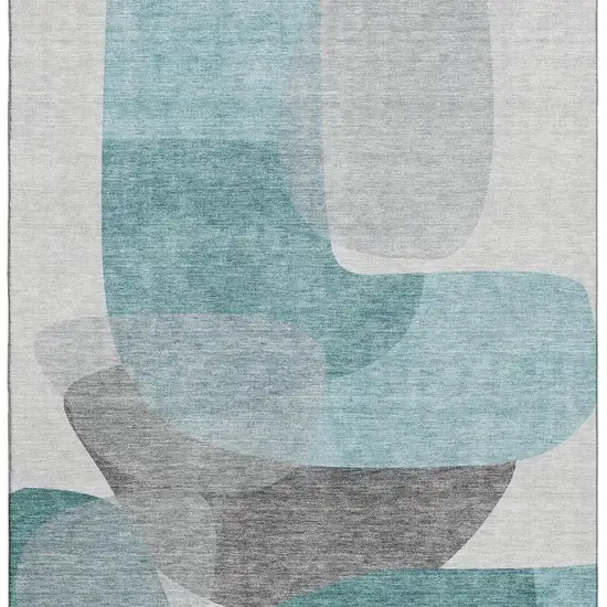 Teal And Gray Abstract Washable Area Rug With UV Protection Photo 7