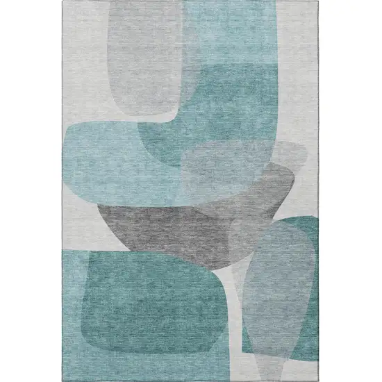 Teal And Gray Abstract Washable Area Rug With UV Protection Photo 4