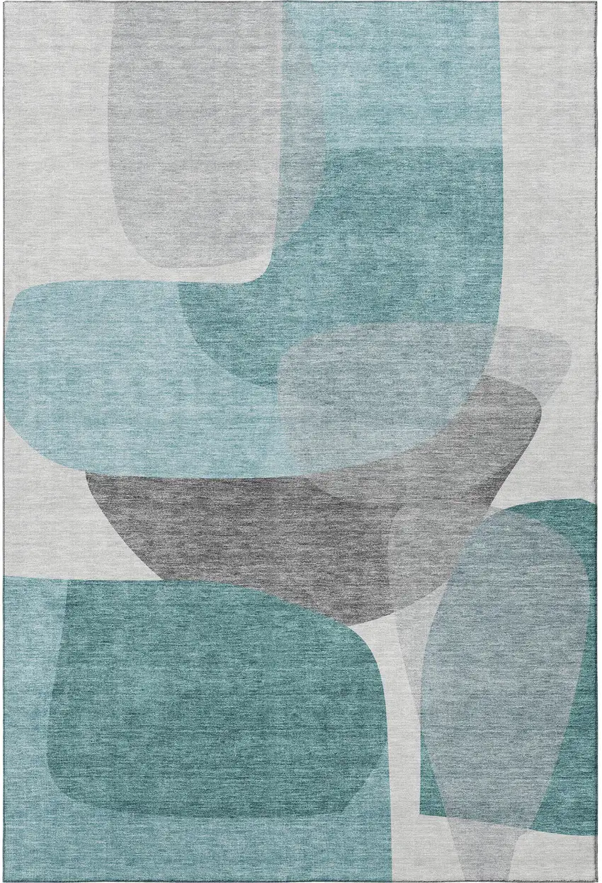 Teal And Gray Abstract Washable Area Rug With UV Protection Photo 4