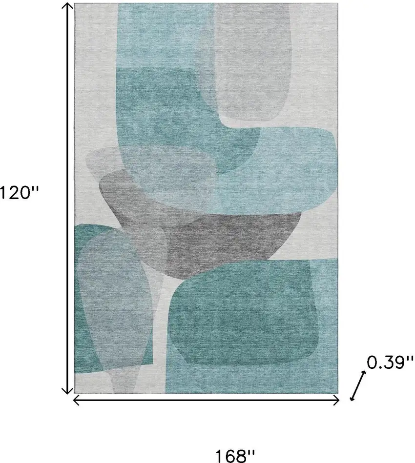 Teal And Gray Abstract Washable Area Rug With UV Protection Photo 9
