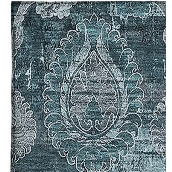 Teal And Gray Damask Washable Area Rug With UV Protection Photo 3