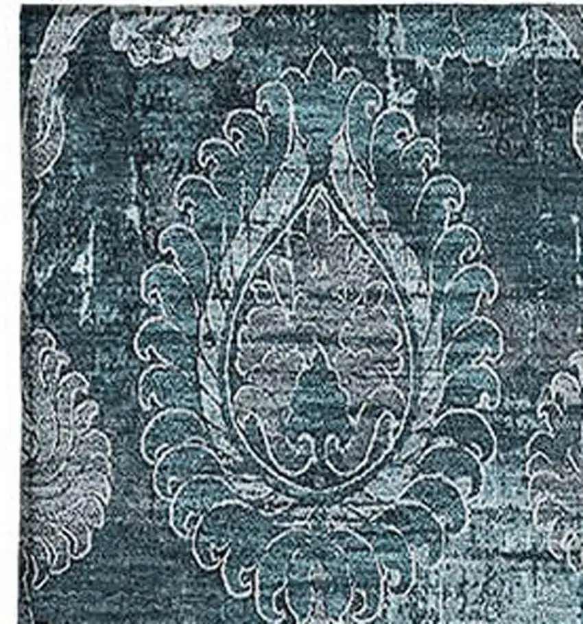 Teal And Gray Damask Washable Area Rug With UV Protection Photo 3