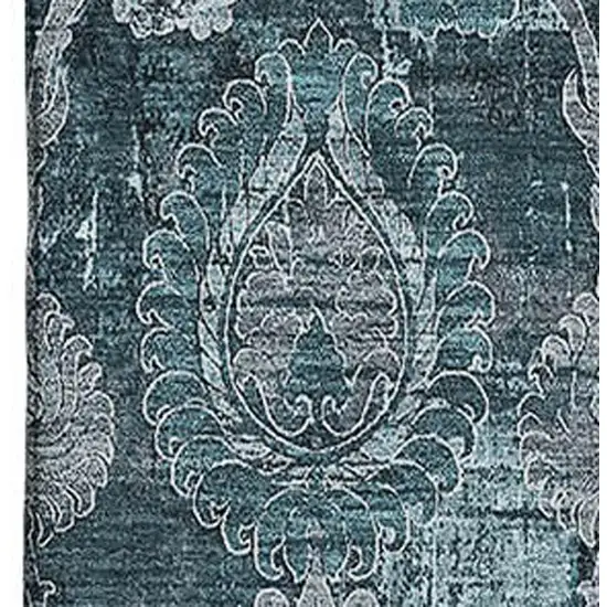 Teal And Gray Damask Washable Area Rug With UV Protection Photo 3
