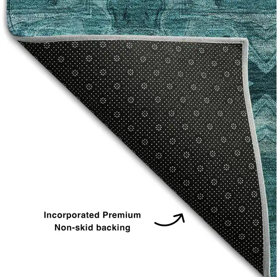 Teal And Gray Floral Medallion Washable Area Rug With UV Protection Photo 7