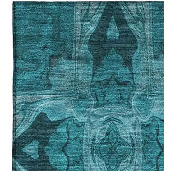 Teal And Gray Floral Medallion Washable Area Rug With UV Protection Photo 3