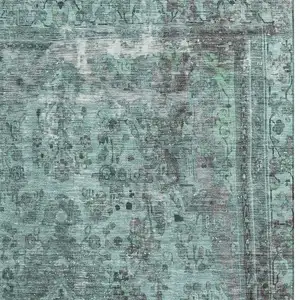 Photo of Teal And Gray Floral Medallion Washable Area Rug With UV Protection