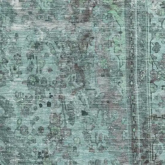Teal And Gray Floral Medallion Washable Area Rug With UV Protection Photo 2