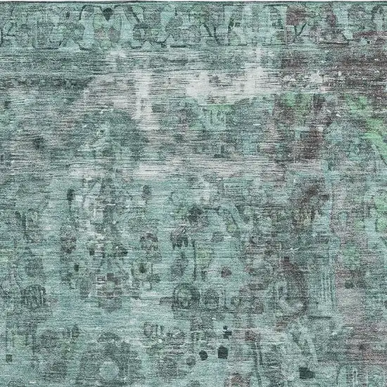 Teal And Gray Floral Medallion Washable Area Rug With UV Protection Photo 2